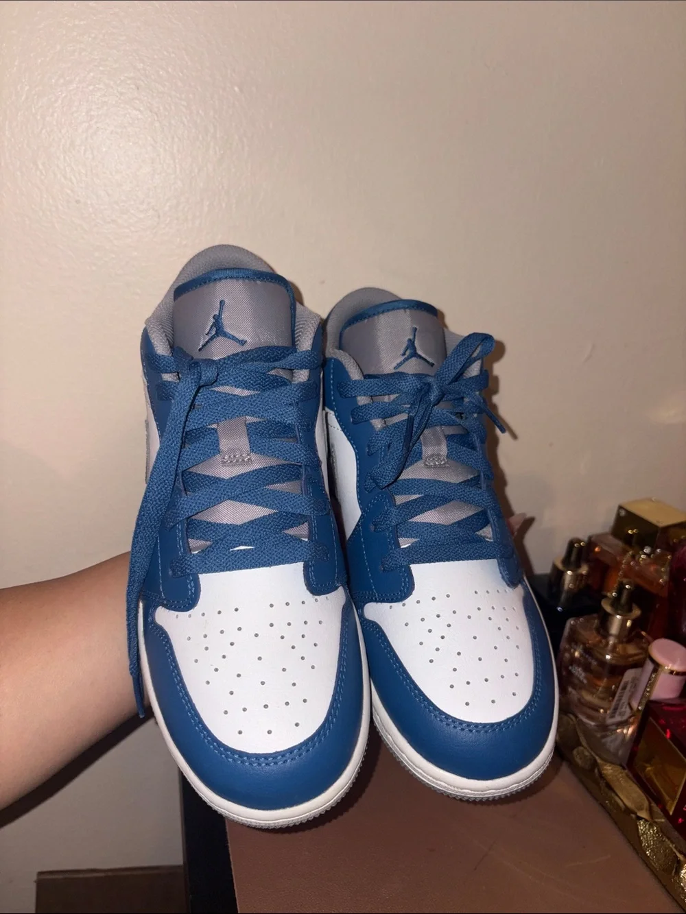 Air Jordan 1 Low-Top Sneakers in White and Blue